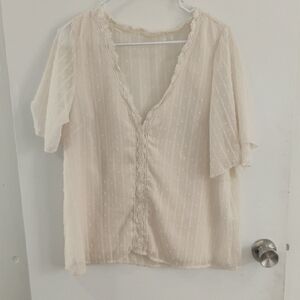 SHEIN Ivory Lace Trim Blouse